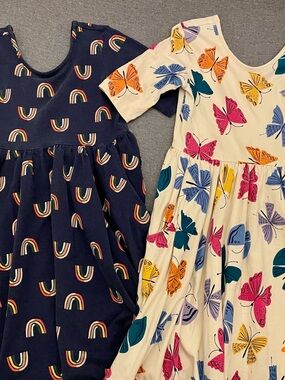 Hanna Andersson Girls' Navy Rainbow Twirl Dress & Cream Butterfly Dress